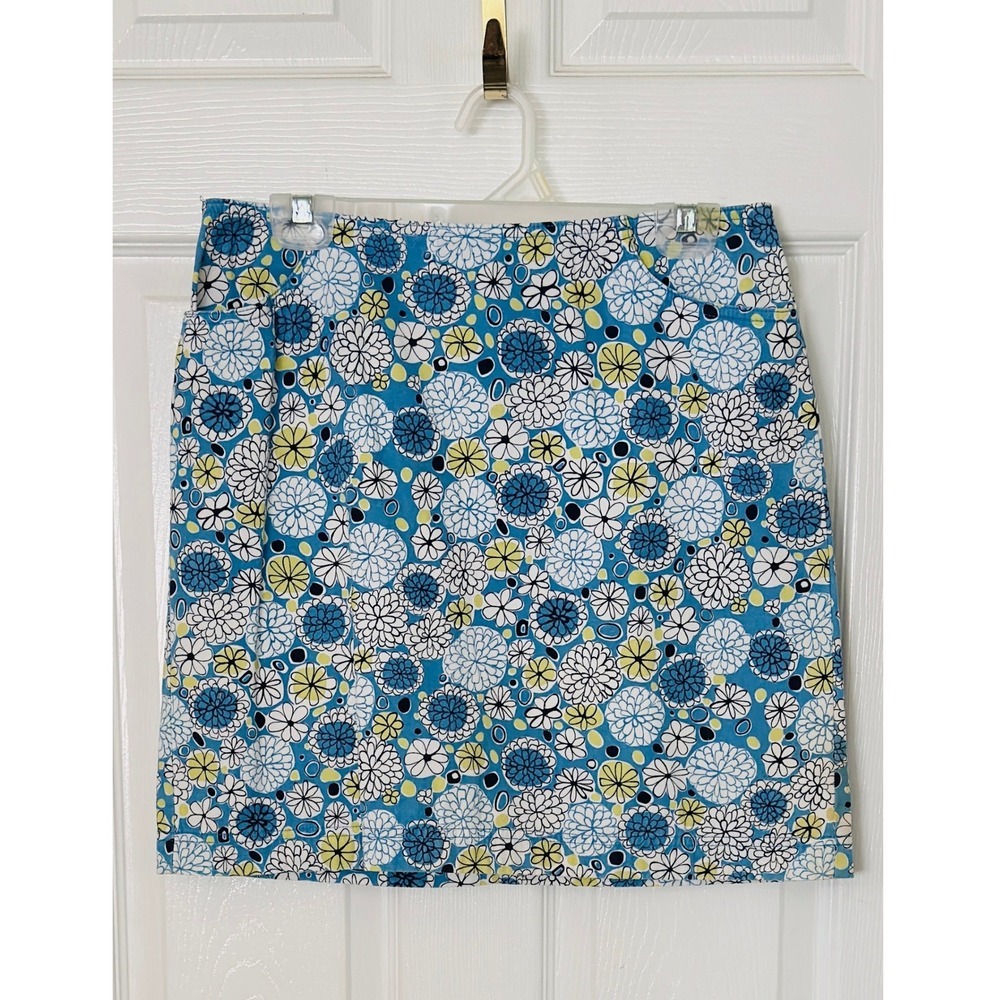 Ann Taylor LOFT Blue Floral Daisy Cotton Mini Skirt Size 10 Pockets A-Line
